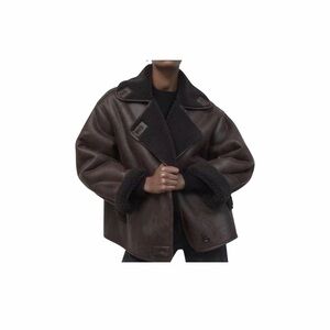 Thick Sherpa Lined Faux Suede Jacket Oversized Leather Coat Shearling Fleece